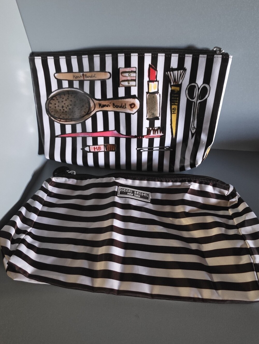 Henri Bendel Black & White Striped Cosmetic Pouches